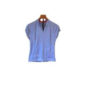 Zoic Womens Cycling Jersey Blue Short Sleeve Argyle Mesh Back Quarter Zip Top M